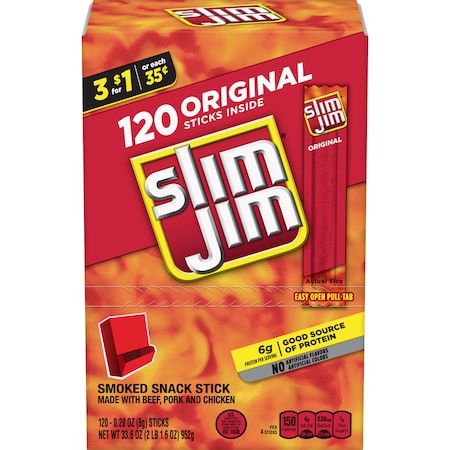 Slim Jim Original Flavor Snack Sticks Gravity Feed .28 oz. Sticks, PK240 2620000621